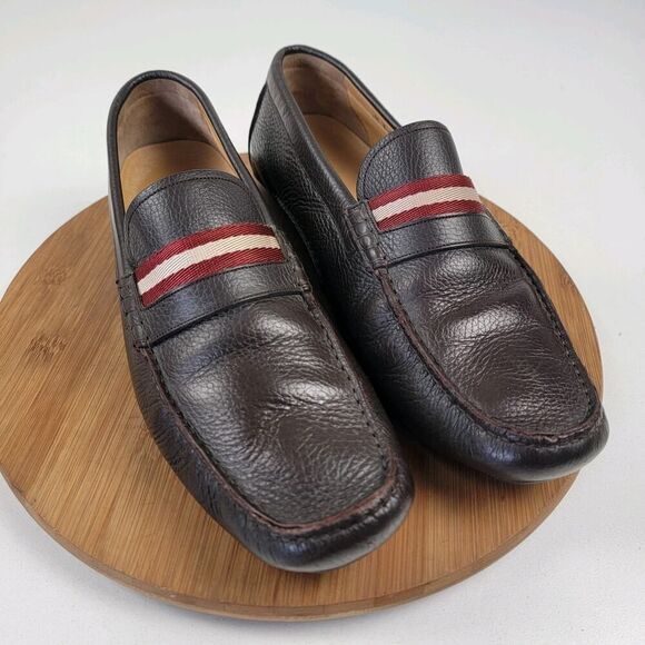 Bally Men’s Size 12 D Wabler Brown Leather Driving Loafers W/ Og Box Web Stripe - Picture 7 of 16